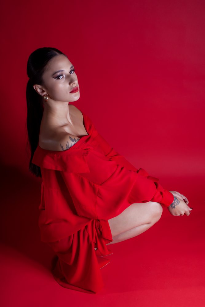 High-fashion red styling portrait